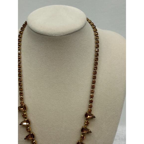 Weiss Faceted Amber Brown Elegant Gold Tone Statement Teardrop Crystal Necklace - Picture 3 of 10